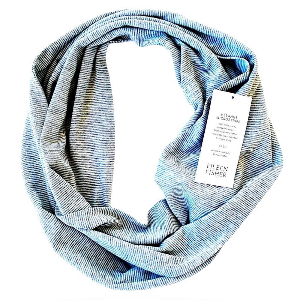 $128 Eileen Fisher Melange Micro Stripe Infinity Scarf Vintage SOFT Gray NWT